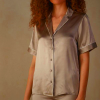 Women's Intimissimi Silk Shirt with Contrast Trim Beige