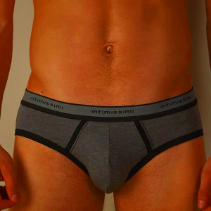 Intimissimi Men's Deep Grey/Black Stretch Supima Cotton Underwear with Logo Detail