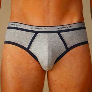 Light Grey/Blue Intimissimi Men's Stretch Supima® Cotton Underwear with Logo