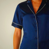 Women's Intimissimi Blue Silk Shirt with Contrast Trim