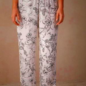 Women's Intimissimi Pure Joy Satin Pajama Pants White/Grey