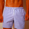 White Navy Blue Stripe Print Seersucker Swimwear for Men