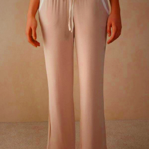 Women's Intimissimi Simple Elegance Full Length Pants in Modal - Pink/White
