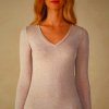 Women's Intimissimi V-Neck Top Modal Cashmere Blend Beige