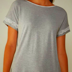 Women's Intimissimi Short-Sleeve Modal Top with Lace Detail Light Grey