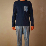 Blue Intimissimi Striped Cotton Full-Length Men's Pajamas