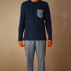 Blue Intimissimi Striped Cotton Full-Length Men's Pajamas