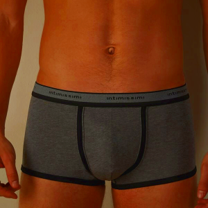 Intimissimi Stretch Supima Cotton Shorts with Logo Detail for Men Deep Grey/Black