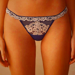 Women's Intimissimi Pretty Flowers String Thong - Deep Blue / Light Yellow