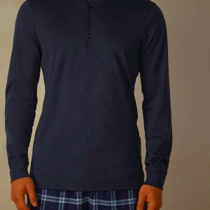 Blue Mens Intimissimi Supima Interlock Long-Sleeve Top