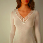 Women's Intimissimi Modal Cashmere Lace Shirt Light Yellow