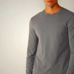 Deep Grey Mens Intimissimi Long-Sleeve Supima Cotton Top