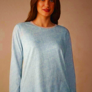 Women's Intimissimi Romantic Cashmere Long Sleeve Cotton Top Light Blue