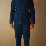 Blue Intimissimi Full Length Pajamas in Brushed Blue Check Pattern for Men