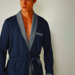 Men's Intimissimi Blue Interlock Cotton Smoking Jacket
