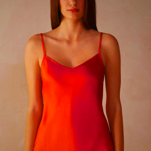 Women's Intimissimi Silk Satin V-Neck Top in Deep Red